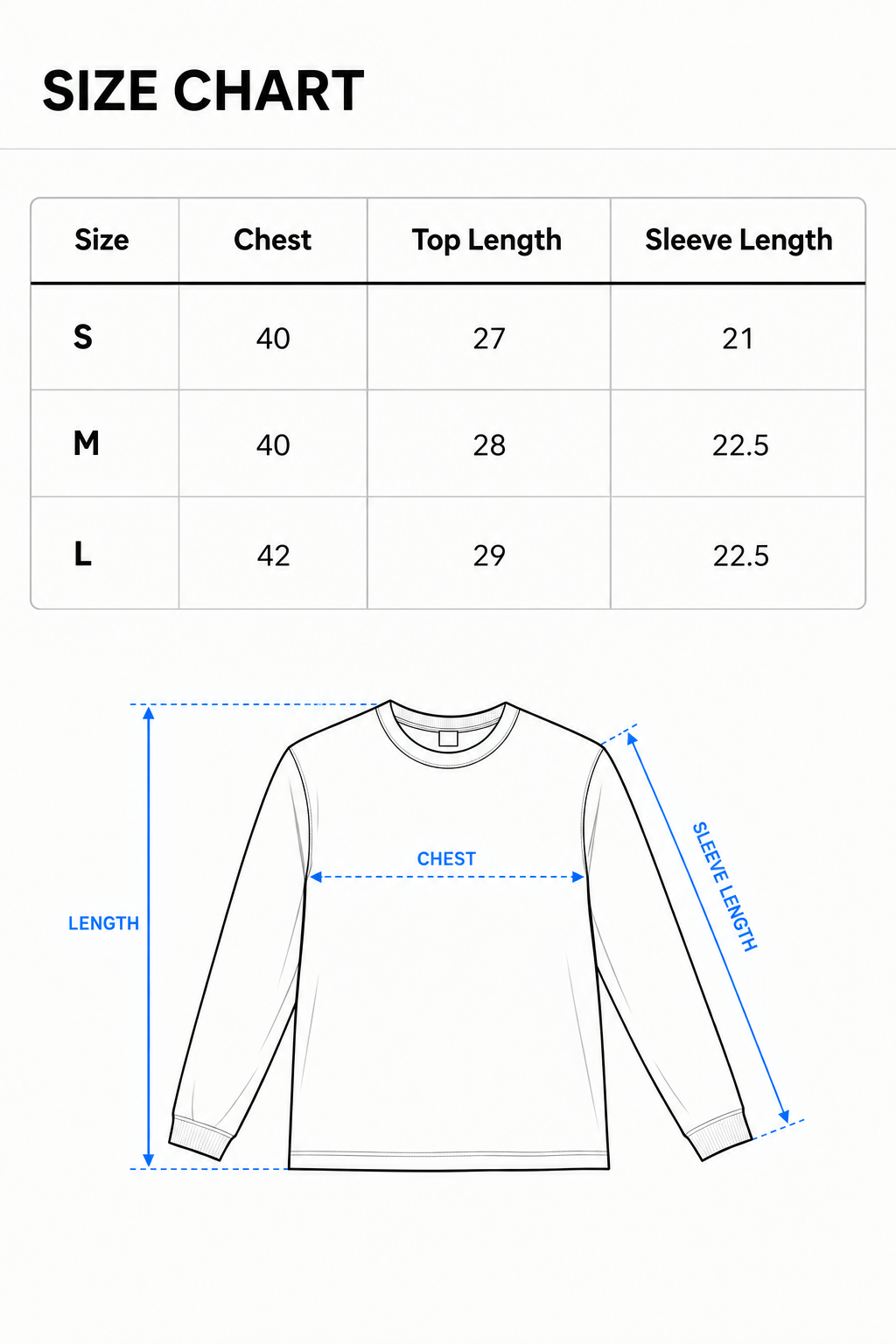 BLACK RELIC LONGSLEEVE Size Chart